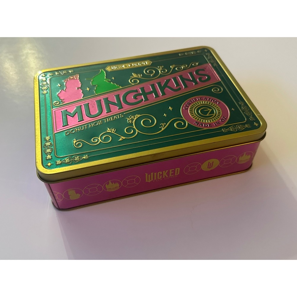 Wicked Munchkins Donut Hole Treats Tin‎ Box Emerald Green Pink Gold Collectible